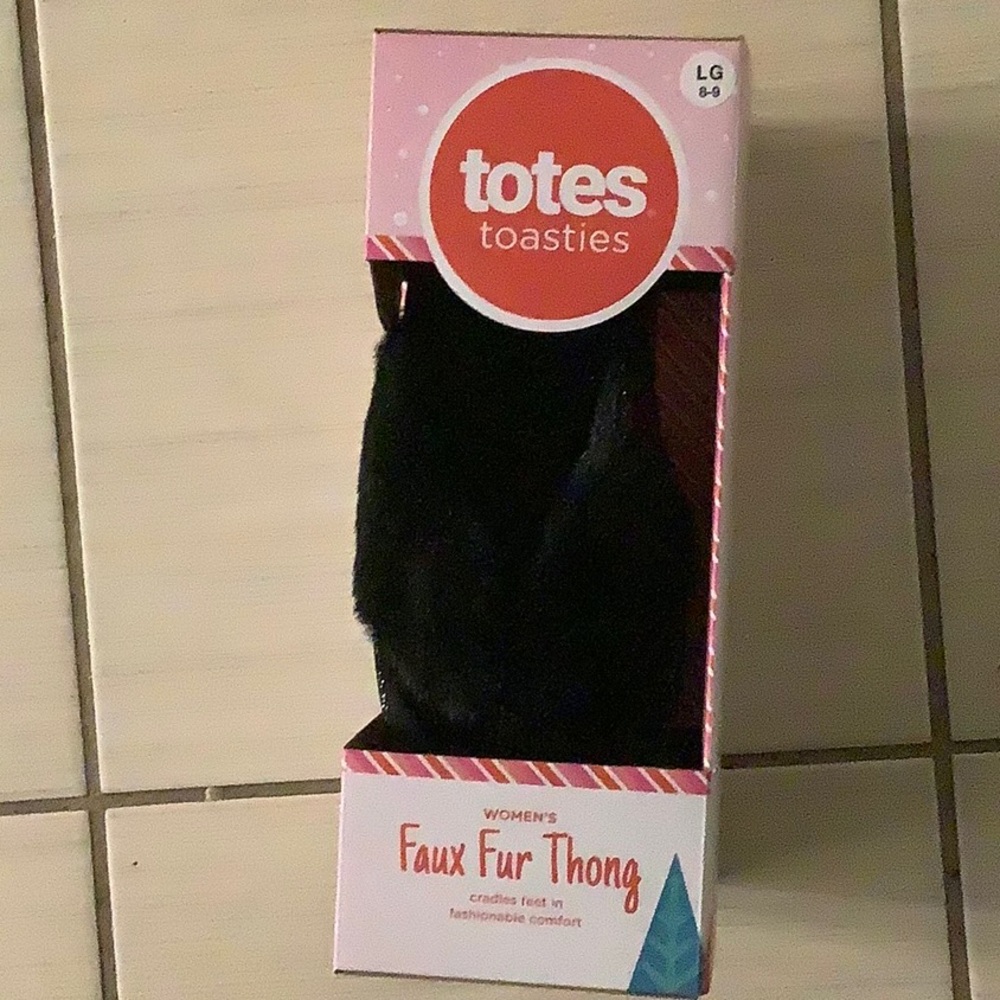 TOTES Toasties Faux Fur Thong slippers size 8-9 BNIB.